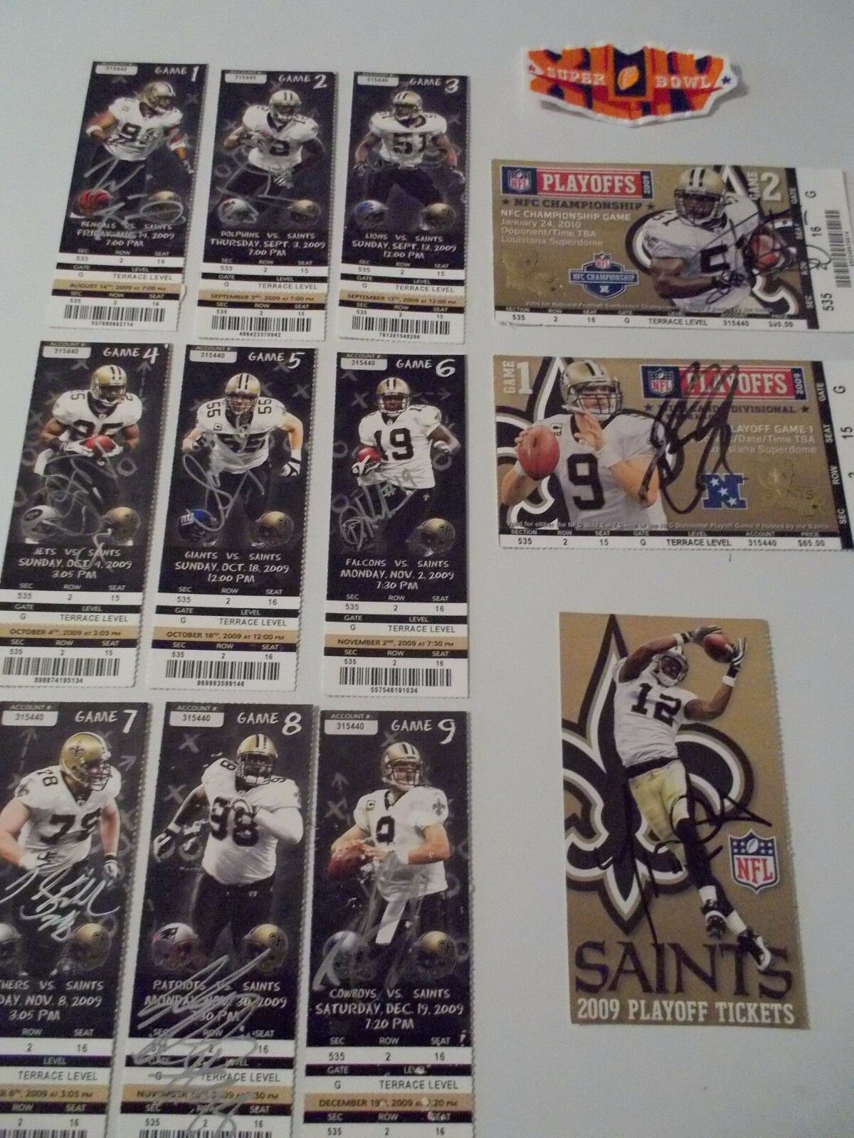 Autographed 2009 Super Bowl Champions New Orleans Saints 2009 Season Tickets