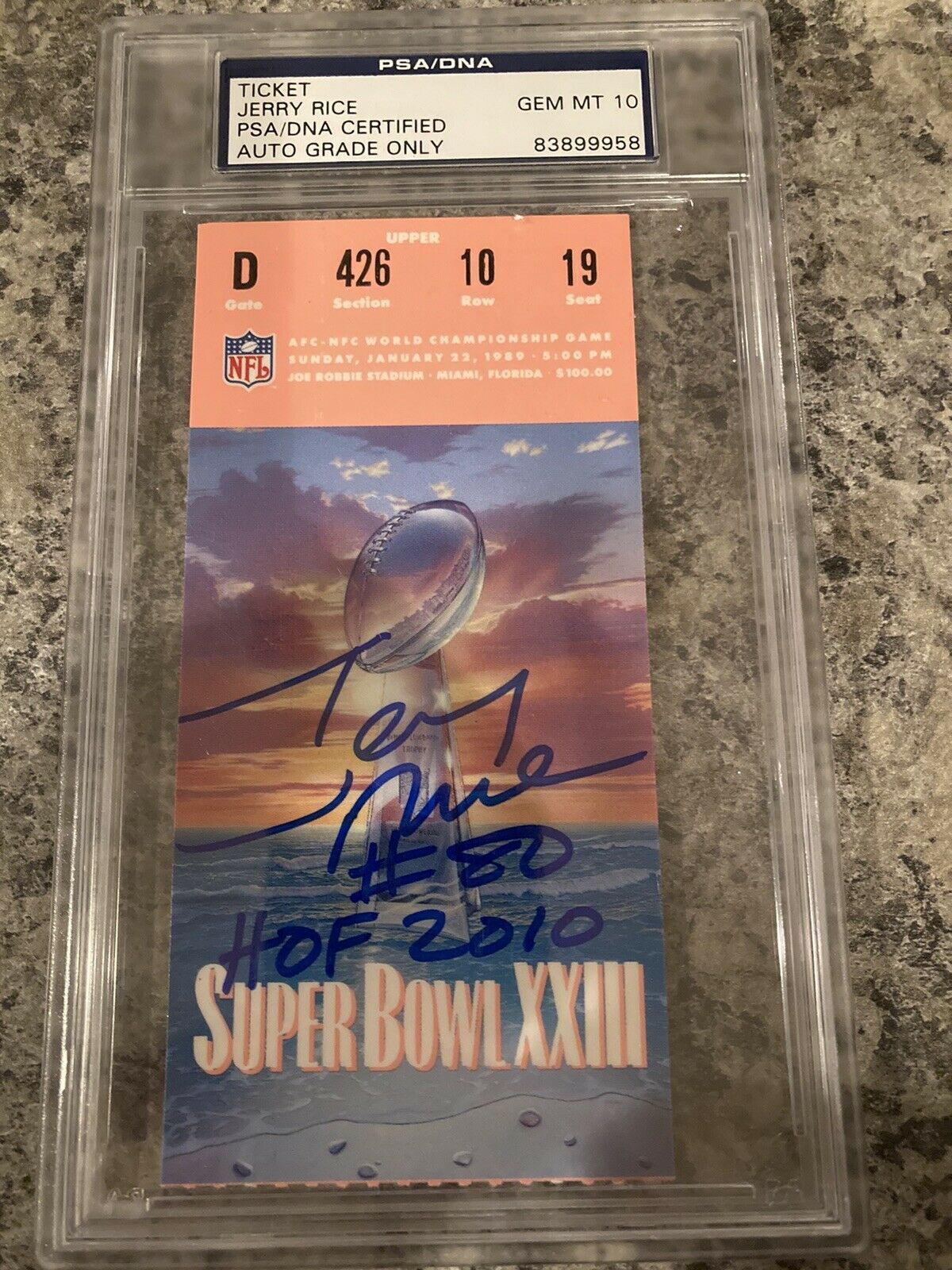 Jerry Rice Auto 1989 Super Bowl Xxiii Original Game Ticket Stub Psa/dna Grade10